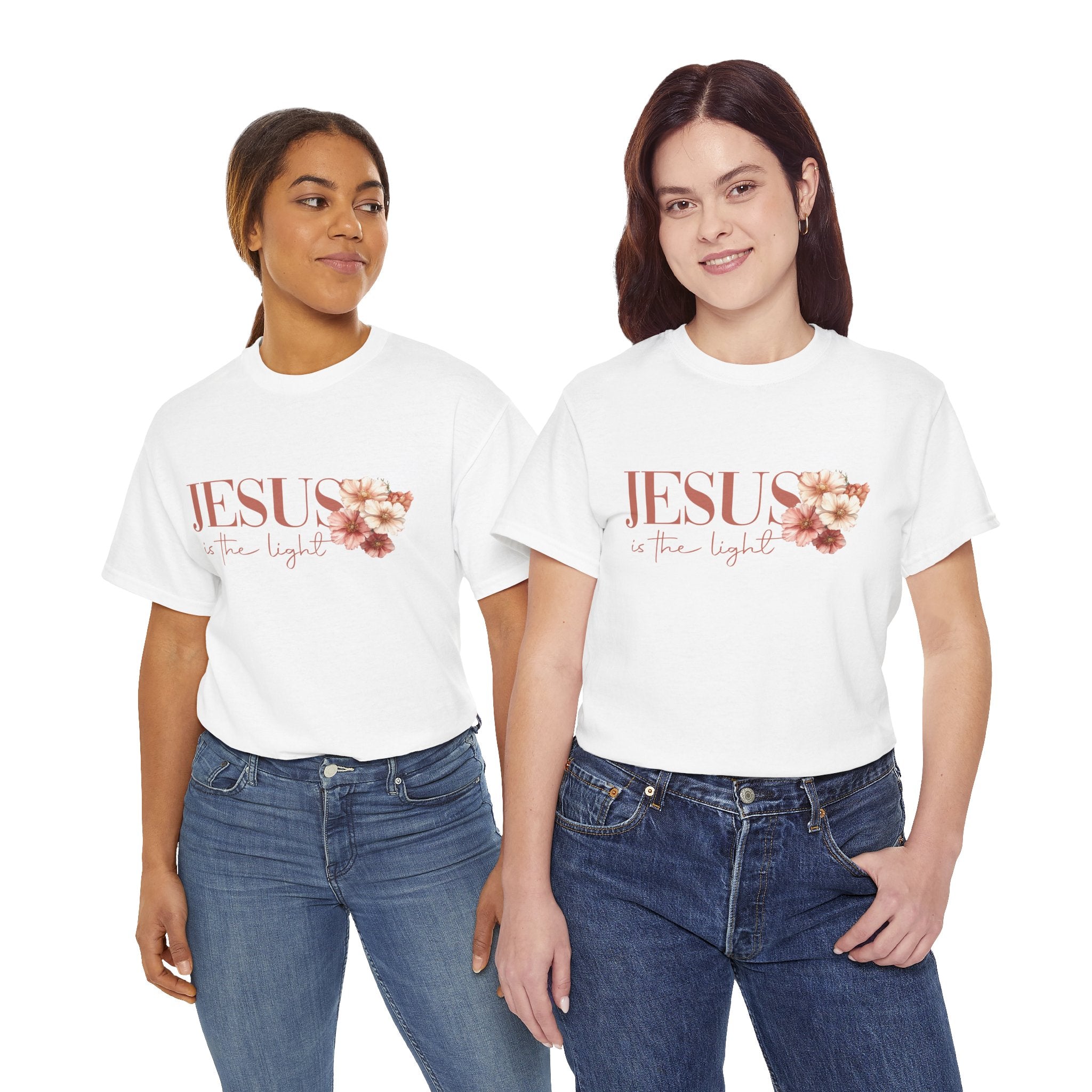 Christian T-Shirt - "Jesus Is the Light" Floral Cross Tee