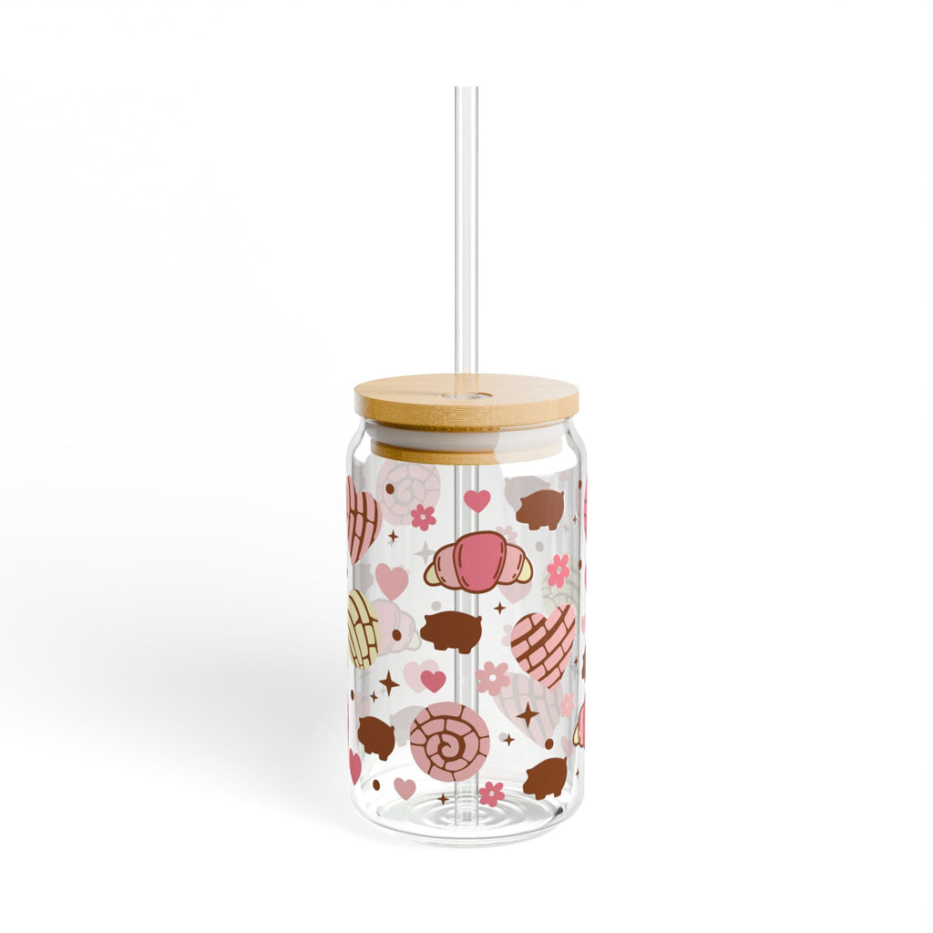 16oz Cookie Hearts Sipper Glass – Cute Pastry Pattern Tumbler with Straw