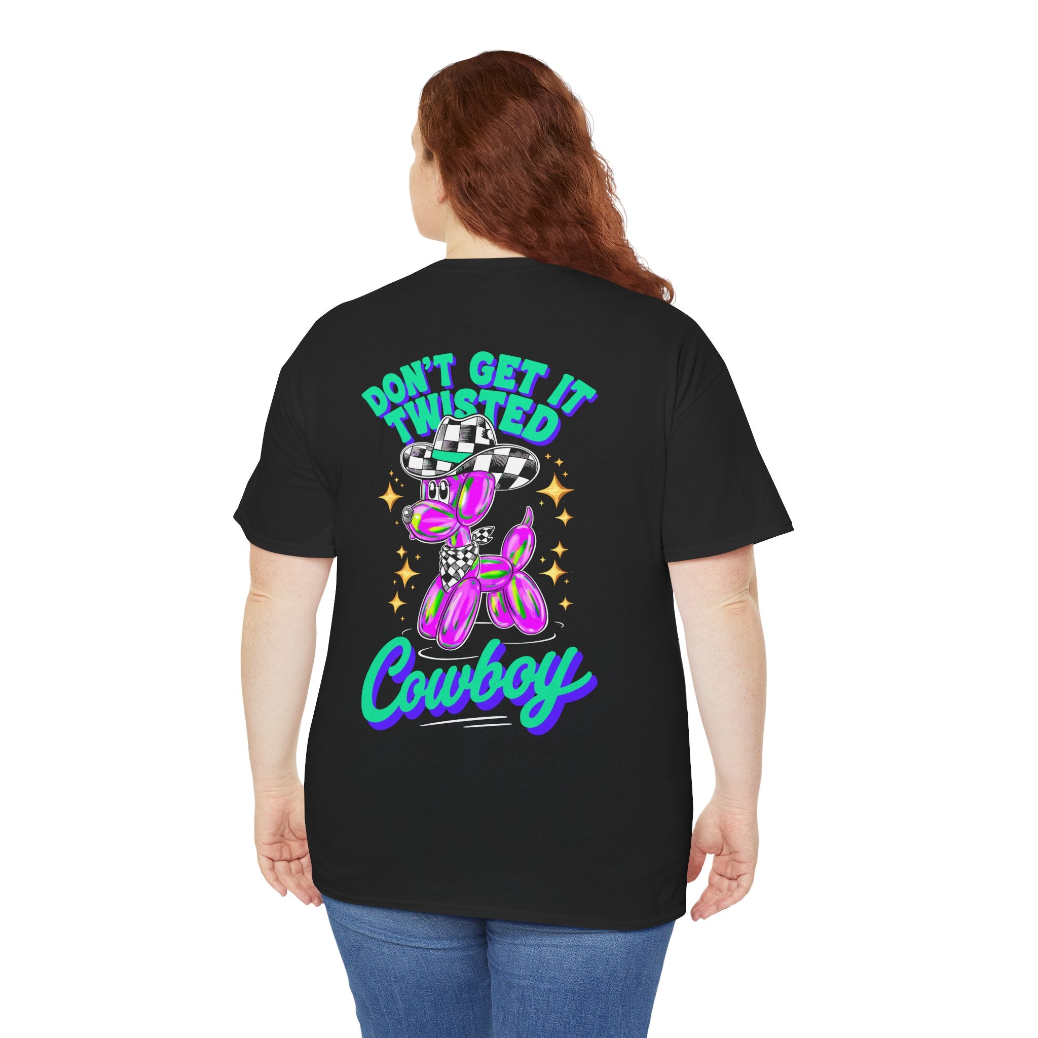 Balloon Dog Tee — Checkered Cowboy Hat Graphic T-Shirt