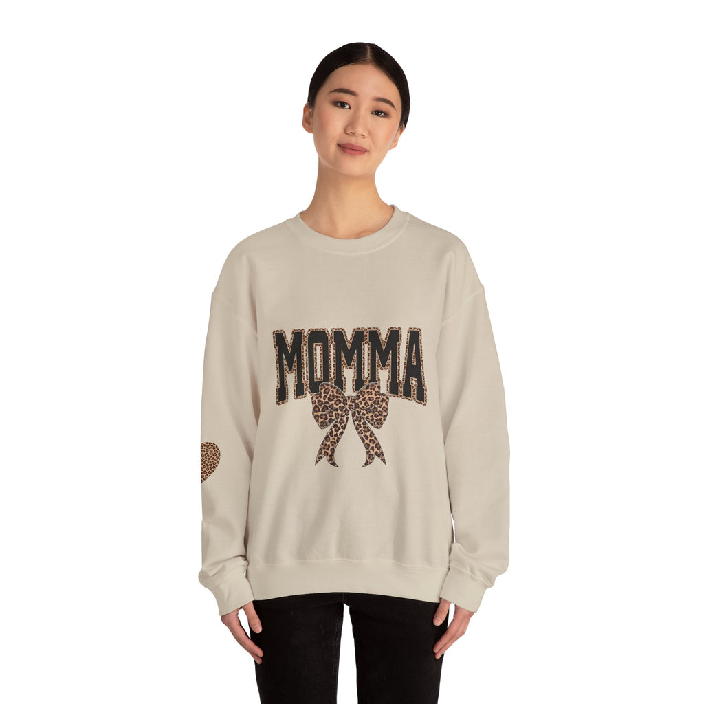 Momma Leopard Bow Crewneck Sweatshirt