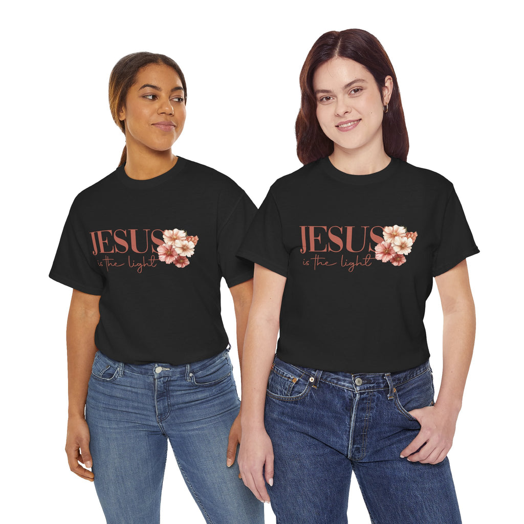 Christian T-Shirt - "Jesus Is the Light" Floral Cross Tee