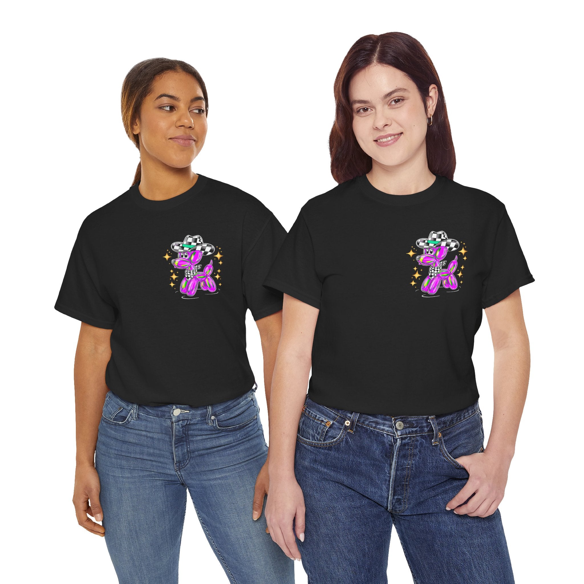 Balloon Dog Tee — Checkered Cowboy Hat Graphic T-Shirt