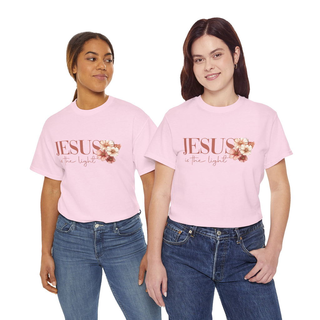 Christian T-Shirt - "Jesus Is the Light" Floral Cross Tee