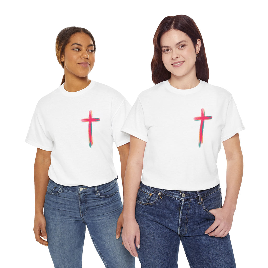 Jesus Cross Tee — Colorful Brushstroke Christian T‑Shirt