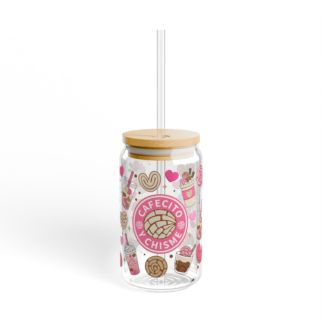Cafecito y Chisme 16oz Sipper Glass – Pink Coffee & Pastry Straw Tumbler