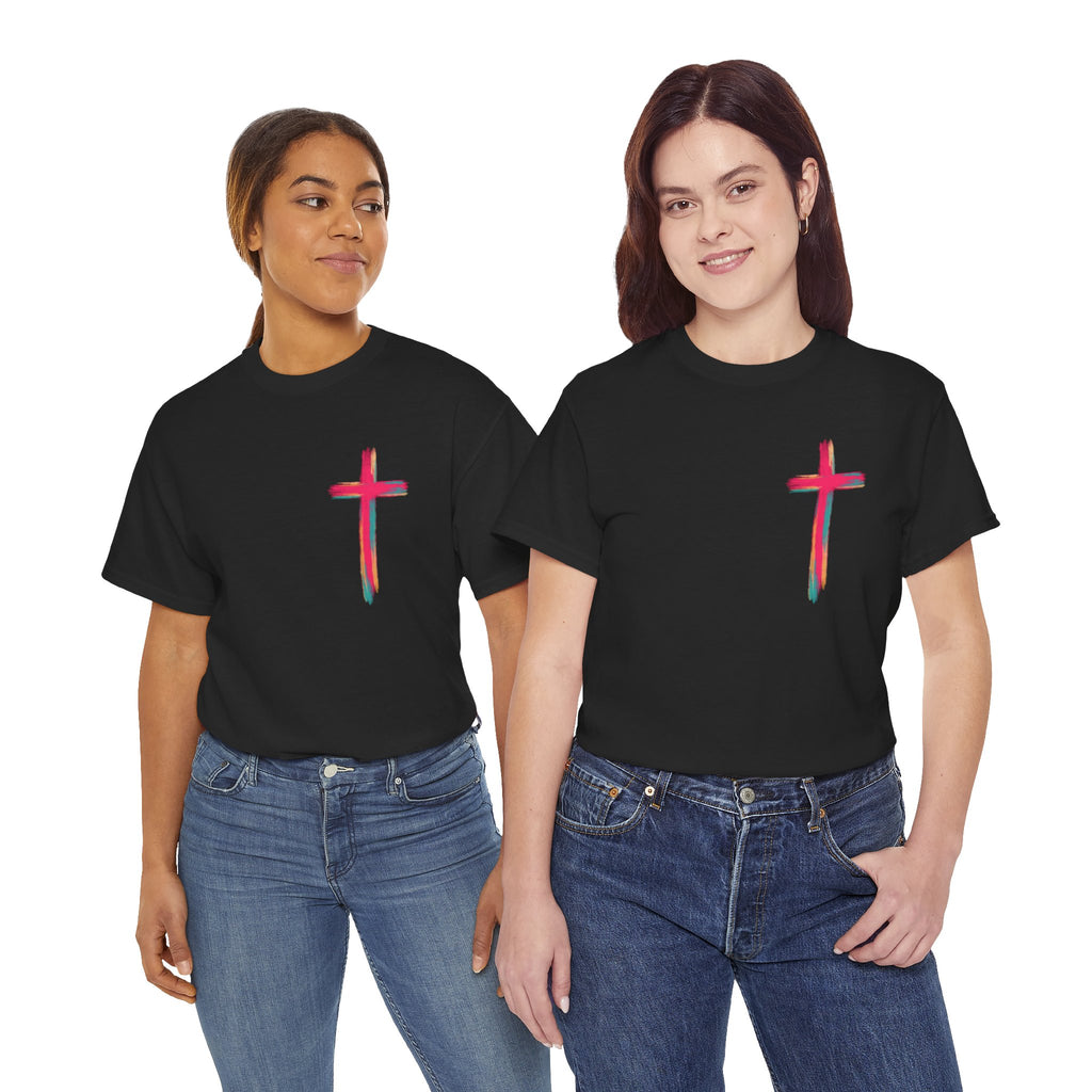 Jesus Cross Tee — Colorful Brushstroke Christian T‑Shirt