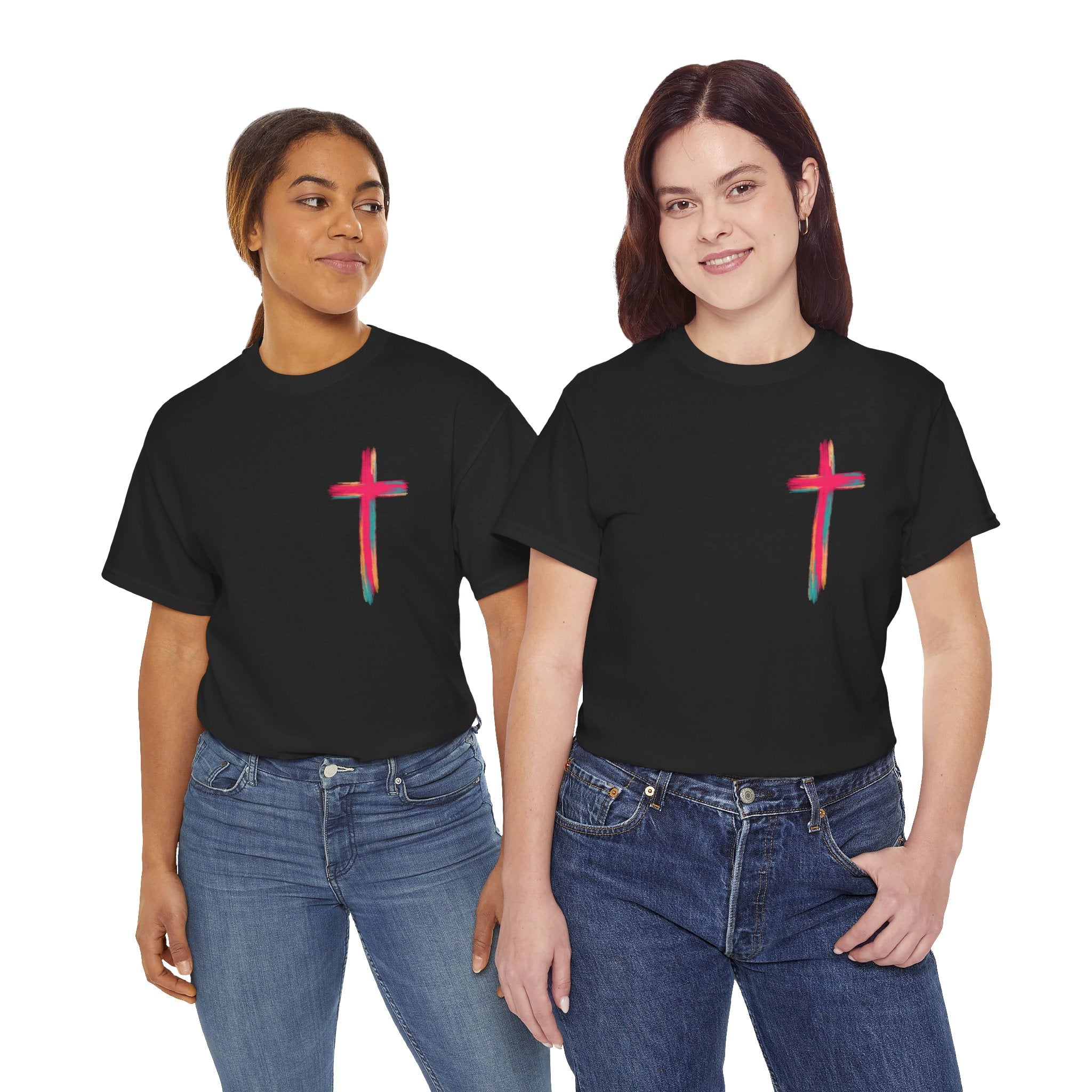 Jesus Cross Tee — Colorful Brushstroke Christian T‑Shirt