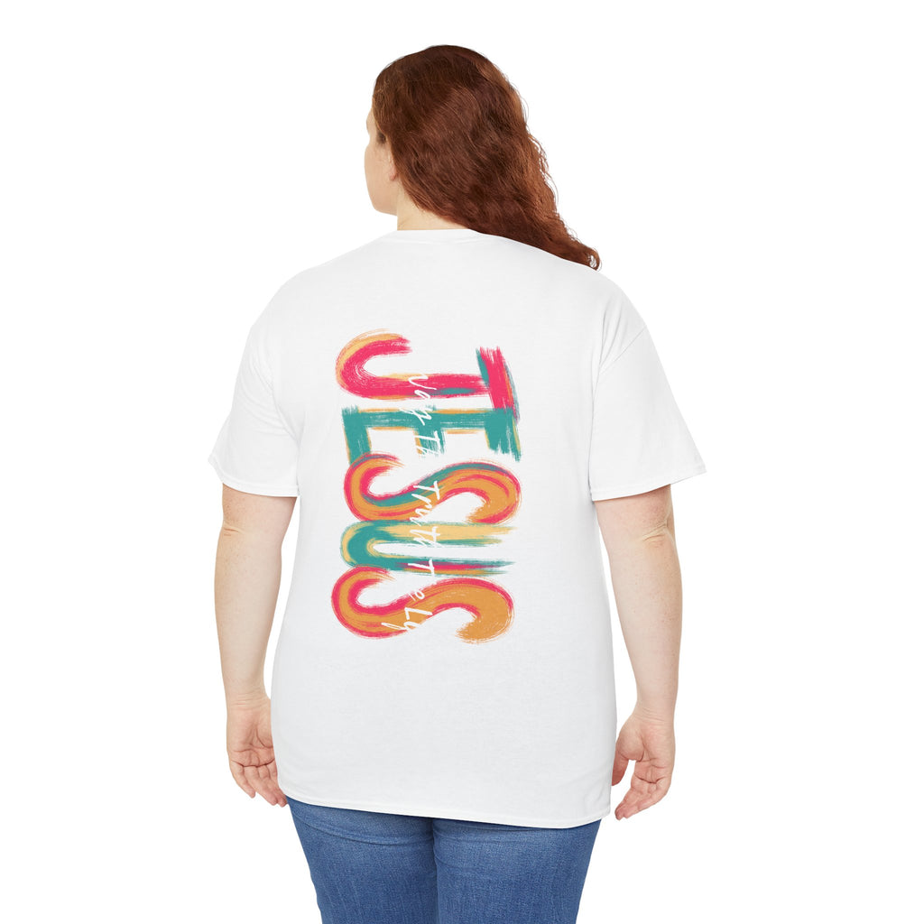 Jesus Cross Tee — Colorful Brushstroke Christian T‑Shirt