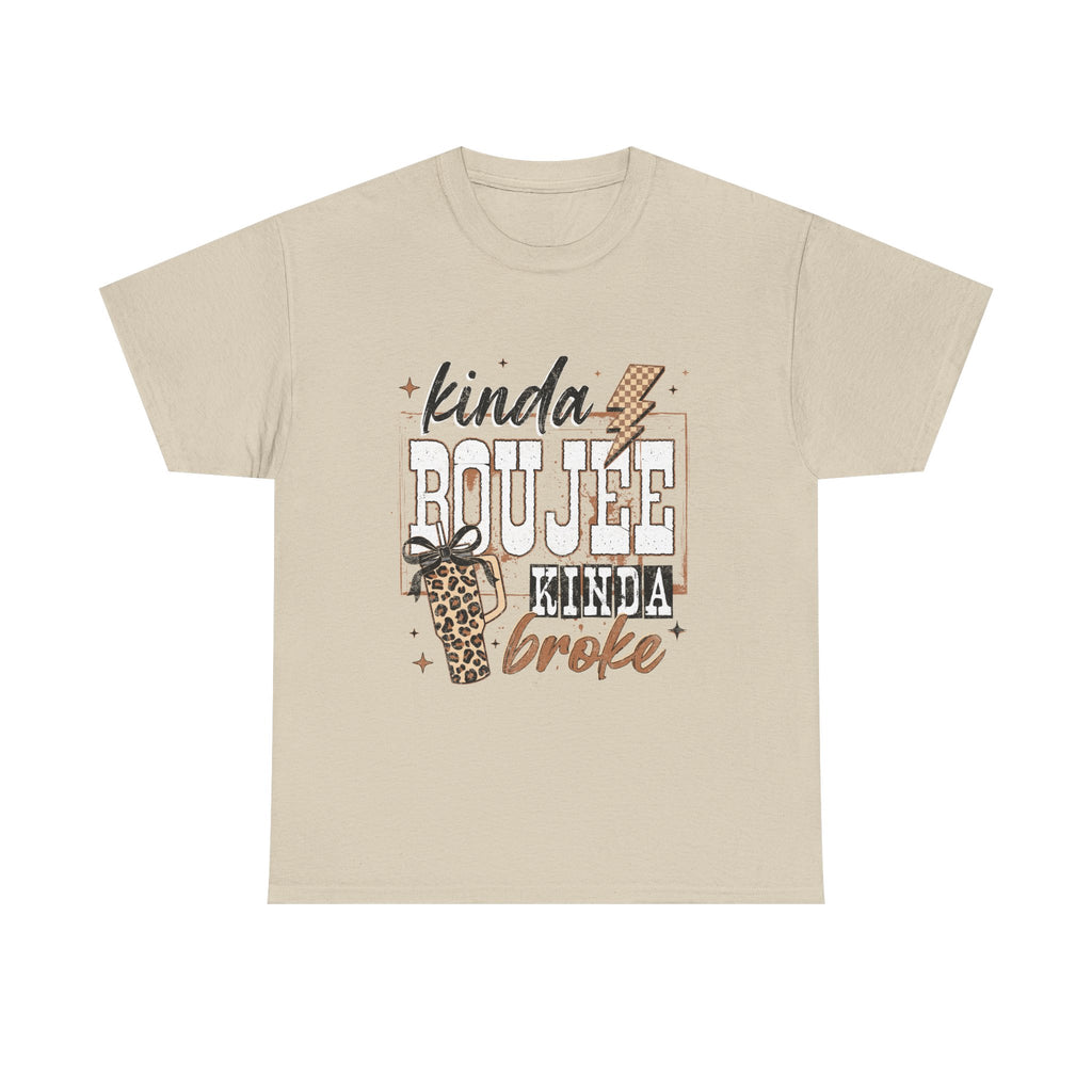 Kinda Boujee Kinda Broke T-Shirt — Funny Leopard Coffee Graphic Tee