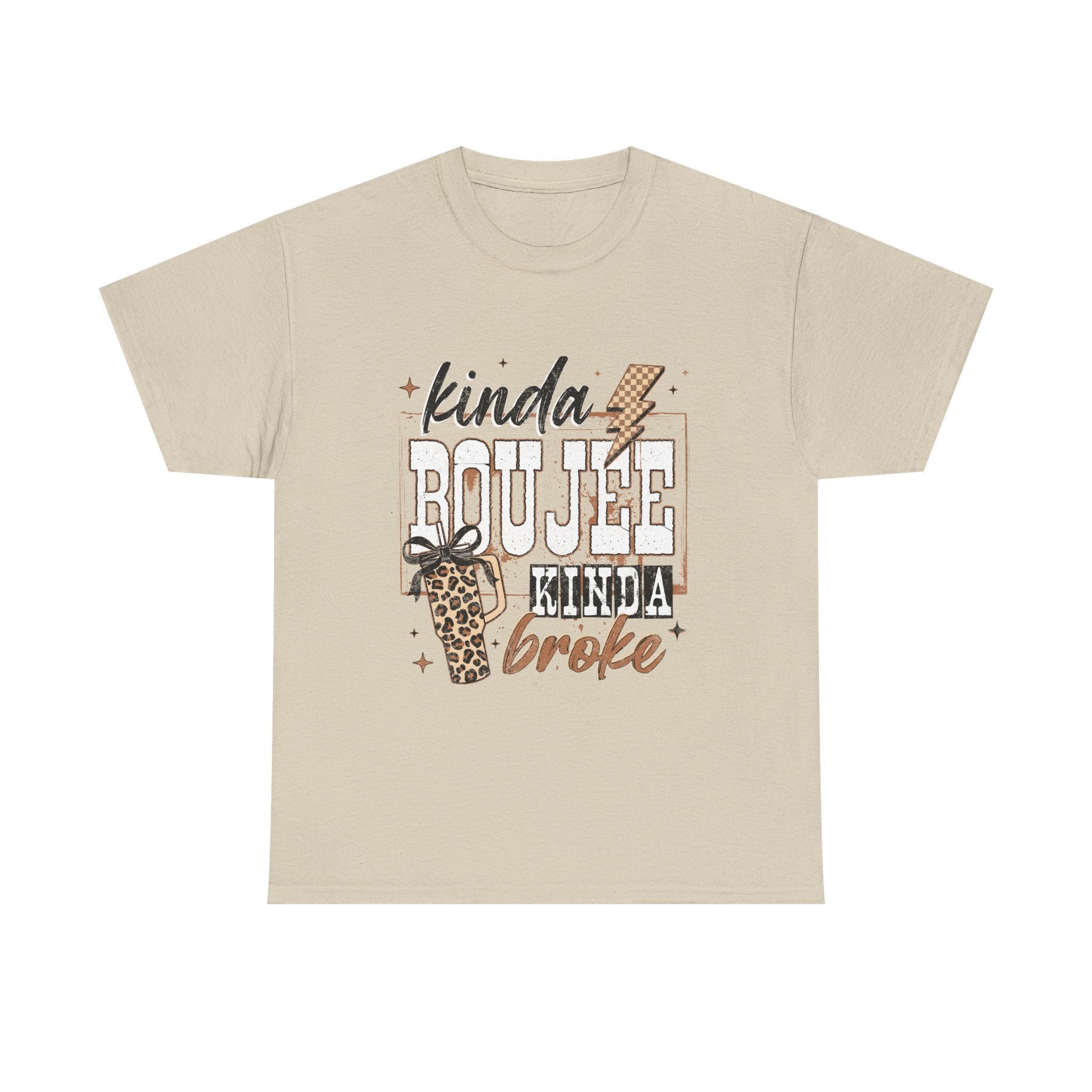 Kinda Boujee Kinda Broke T-Shirt — Funny Leopard Coffee Graphic Tee