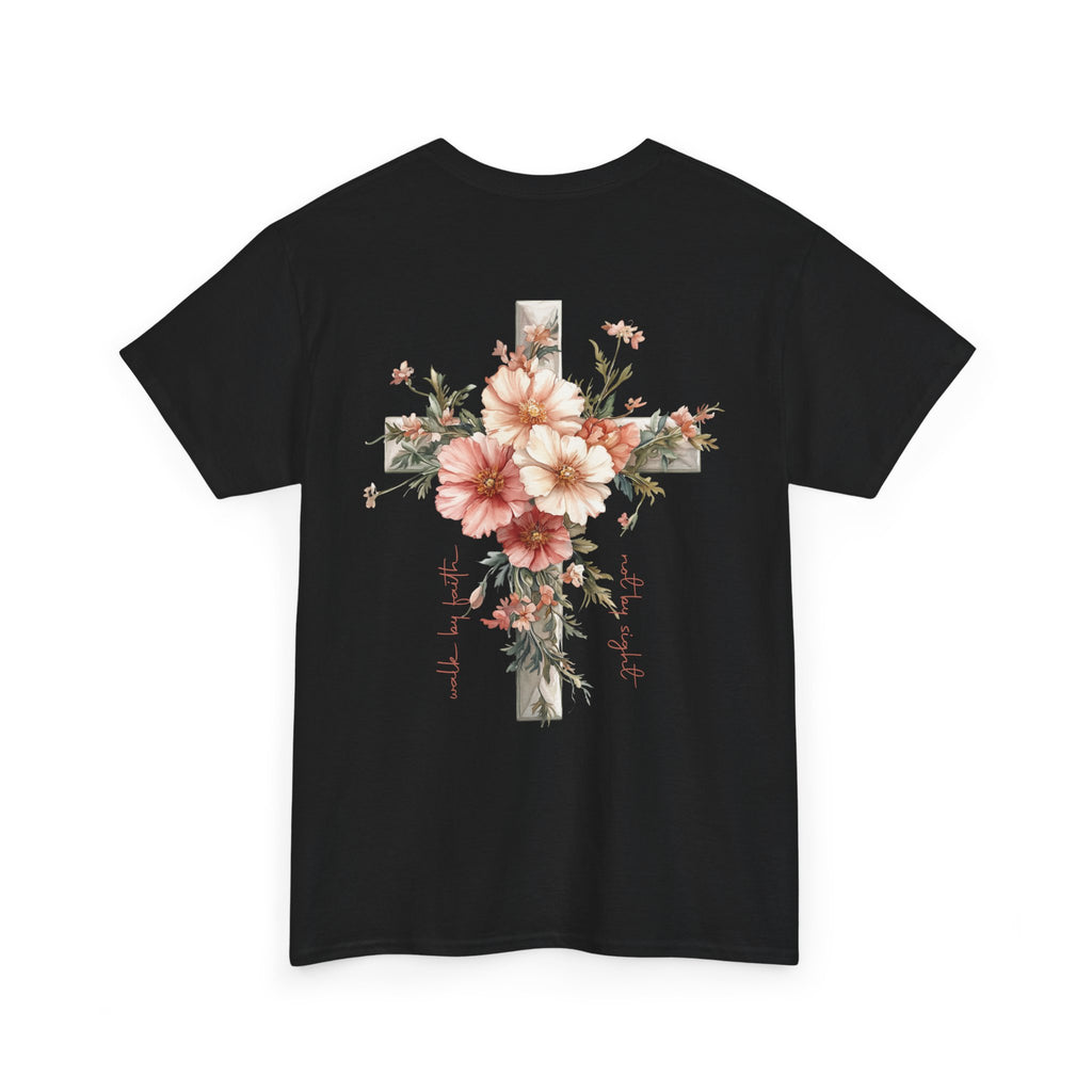 Christian T-Shirt - "Jesus Is the Light" Floral Cross Tee