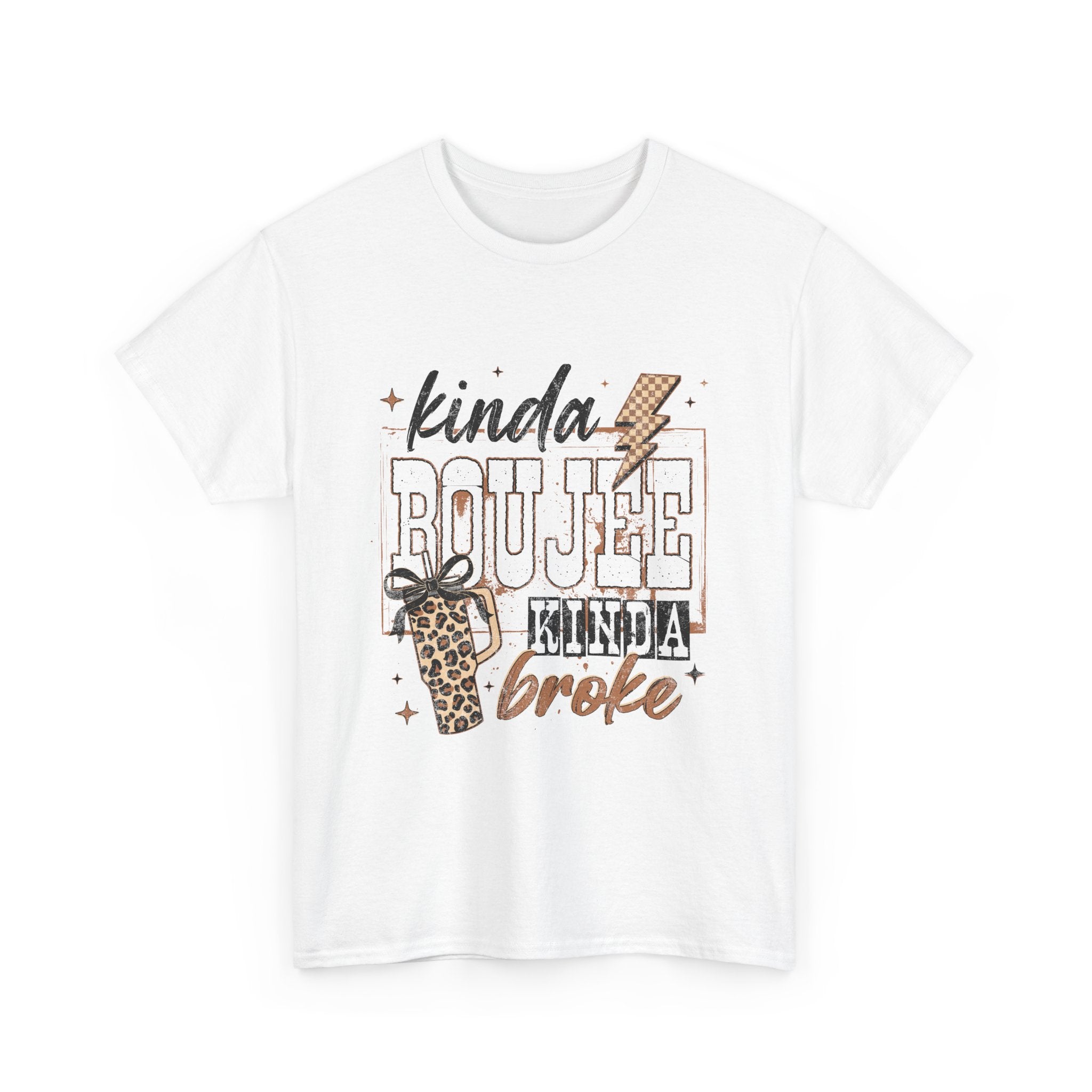 Kinda Boujee Kinda Broke T-Shirt — Funny Leopard Coffee Graphic Tee