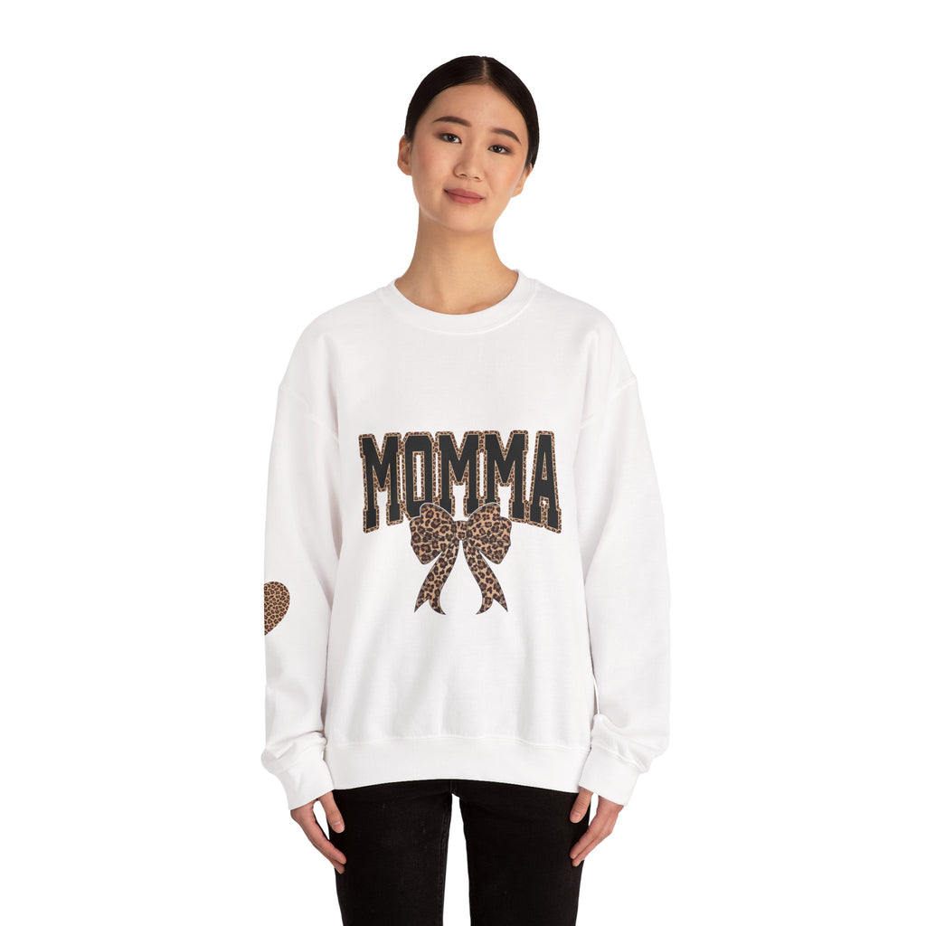 Momma Leopard Bow Crewneck Sweatshirt