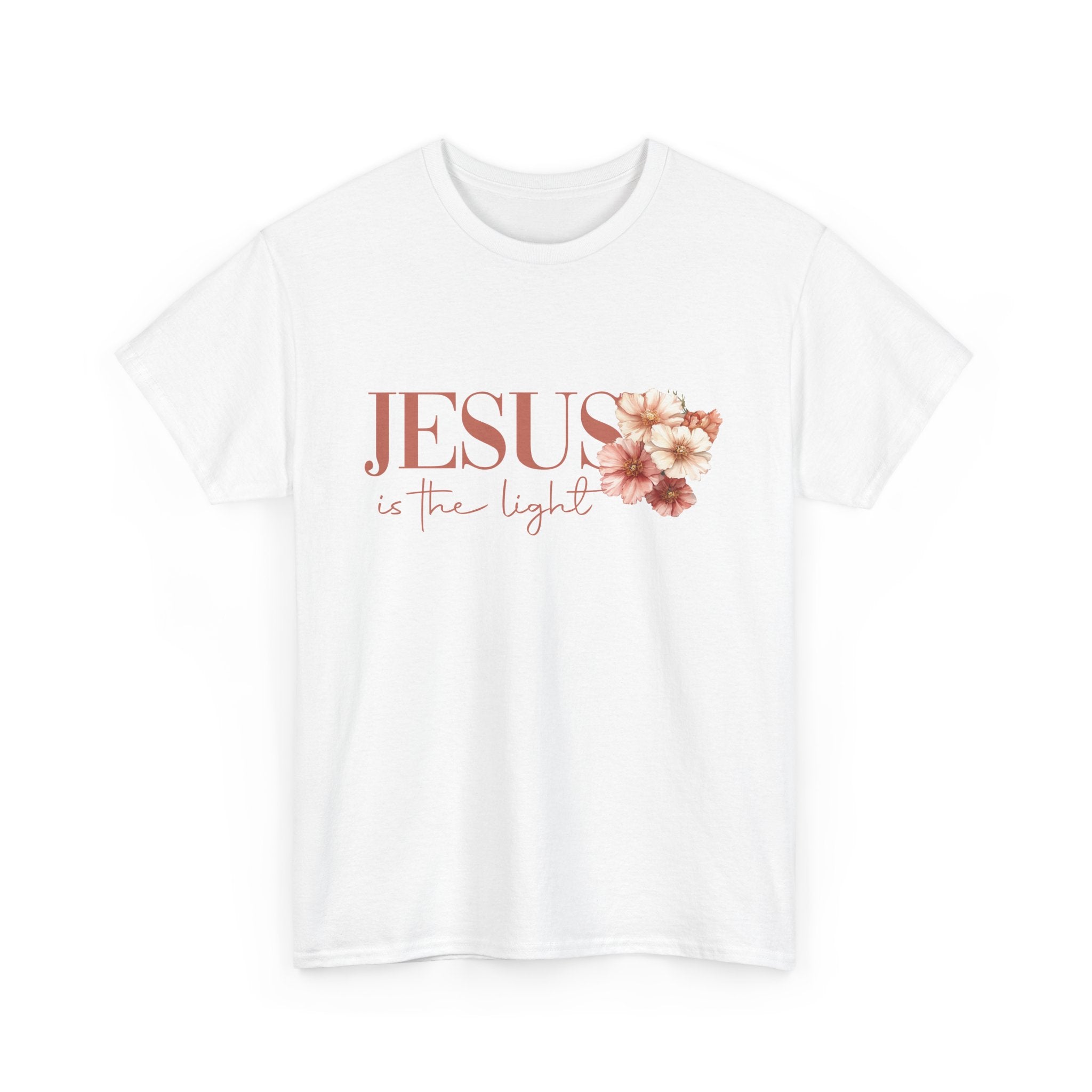 Christian T-Shirt - "Jesus Is the Light" Floral Cross Tee
