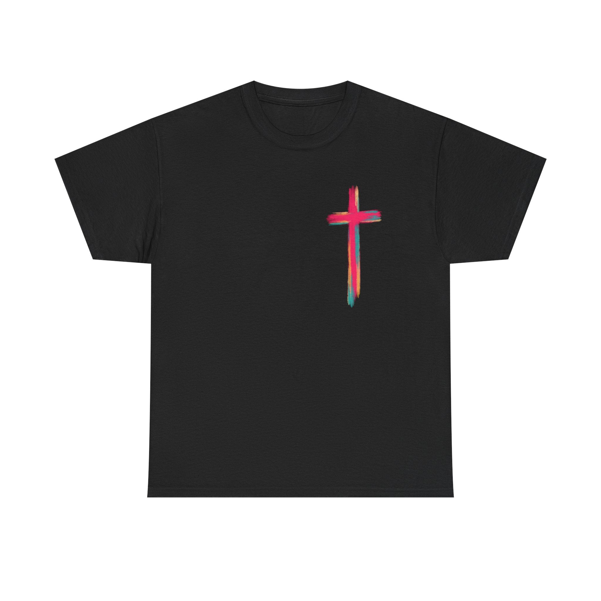 Jesus Cross Tee — Colorful Brushstroke Christian T‑Shirt