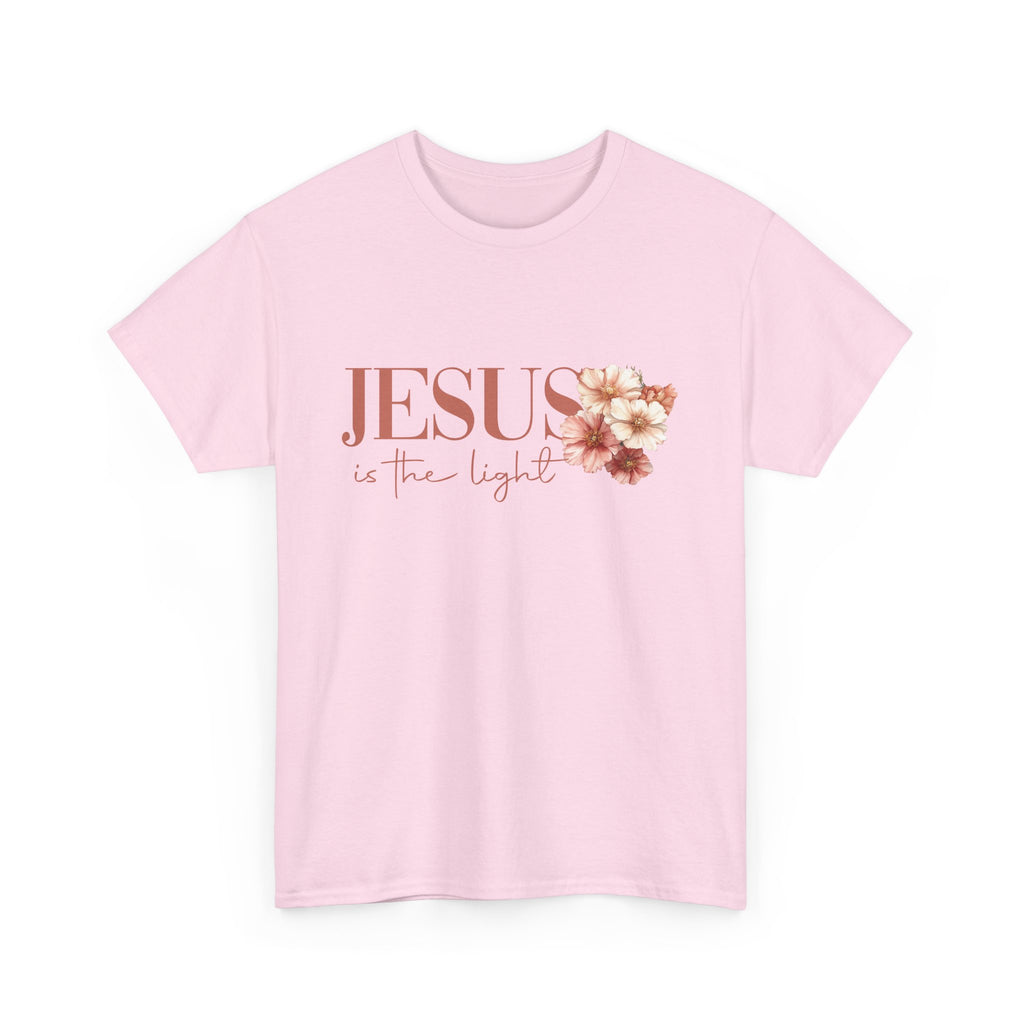 Christian T-Shirt - "Jesus Is the Light" Floral Cross Tee