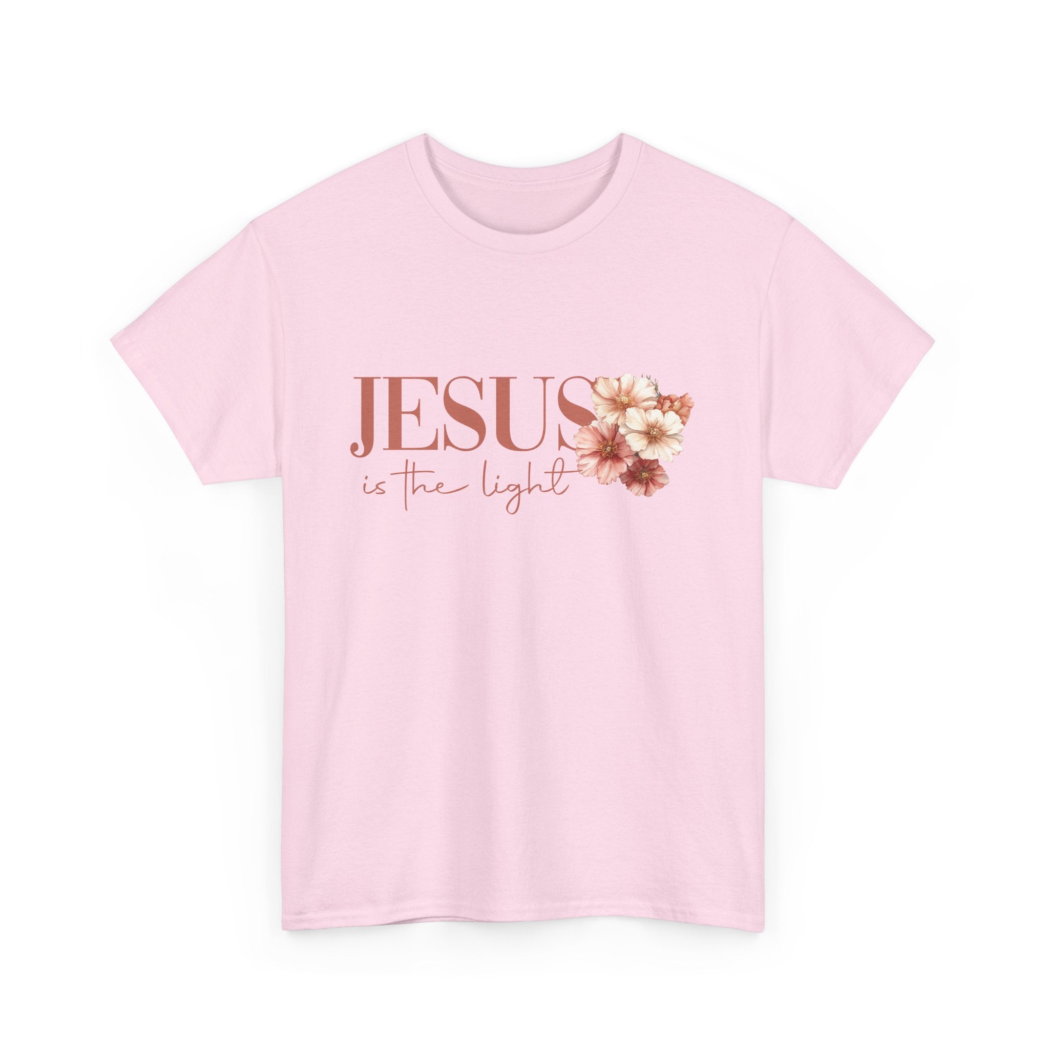 Christian T-Shirt - "Jesus Is the Light" Floral Cross Tee