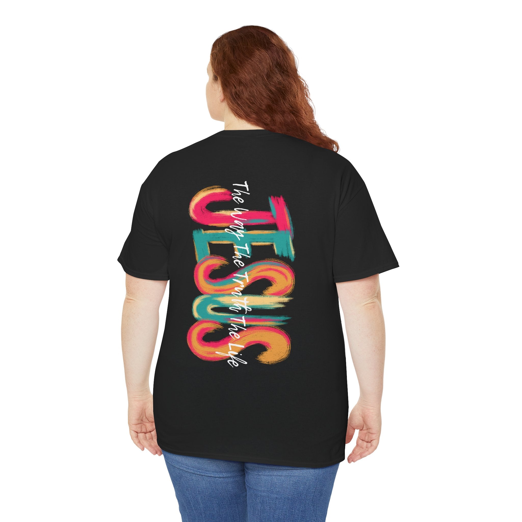 Jesus Cross Tee — Colorful Brushstroke Christian T‑Shirt