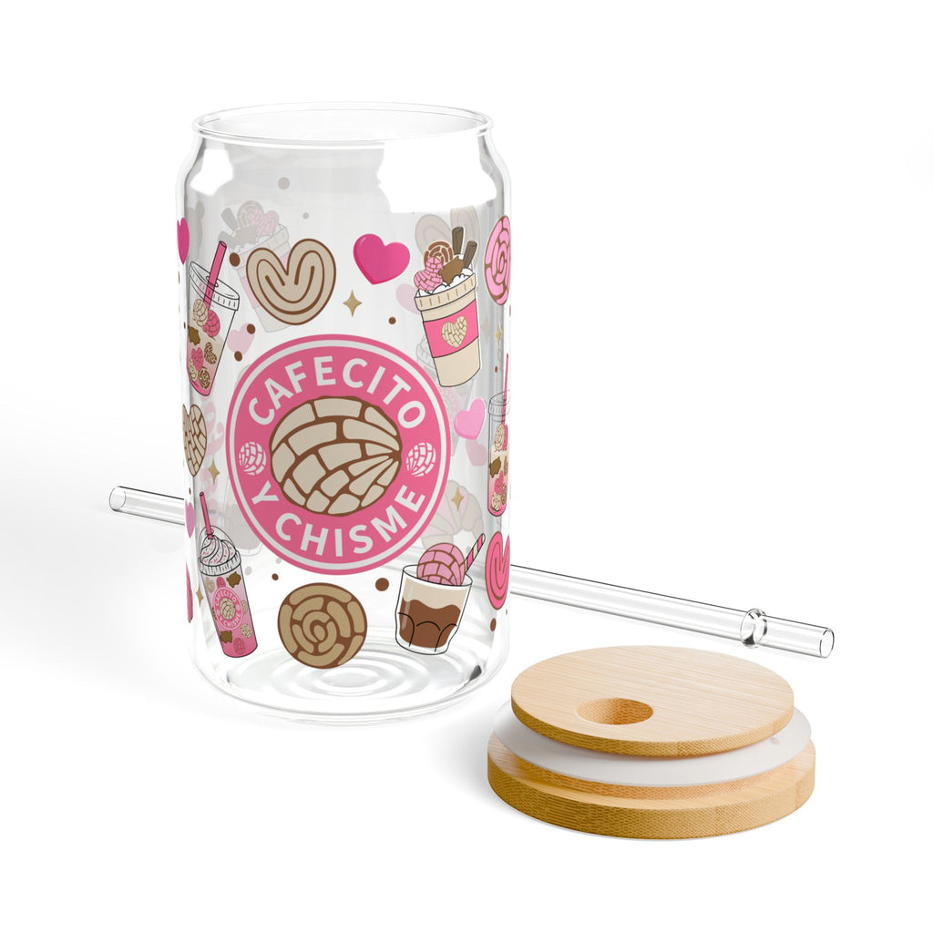 Cafecito y Chisme 16oz Sipper Glass – Pink Coffee & Pastry Straw Tumbler