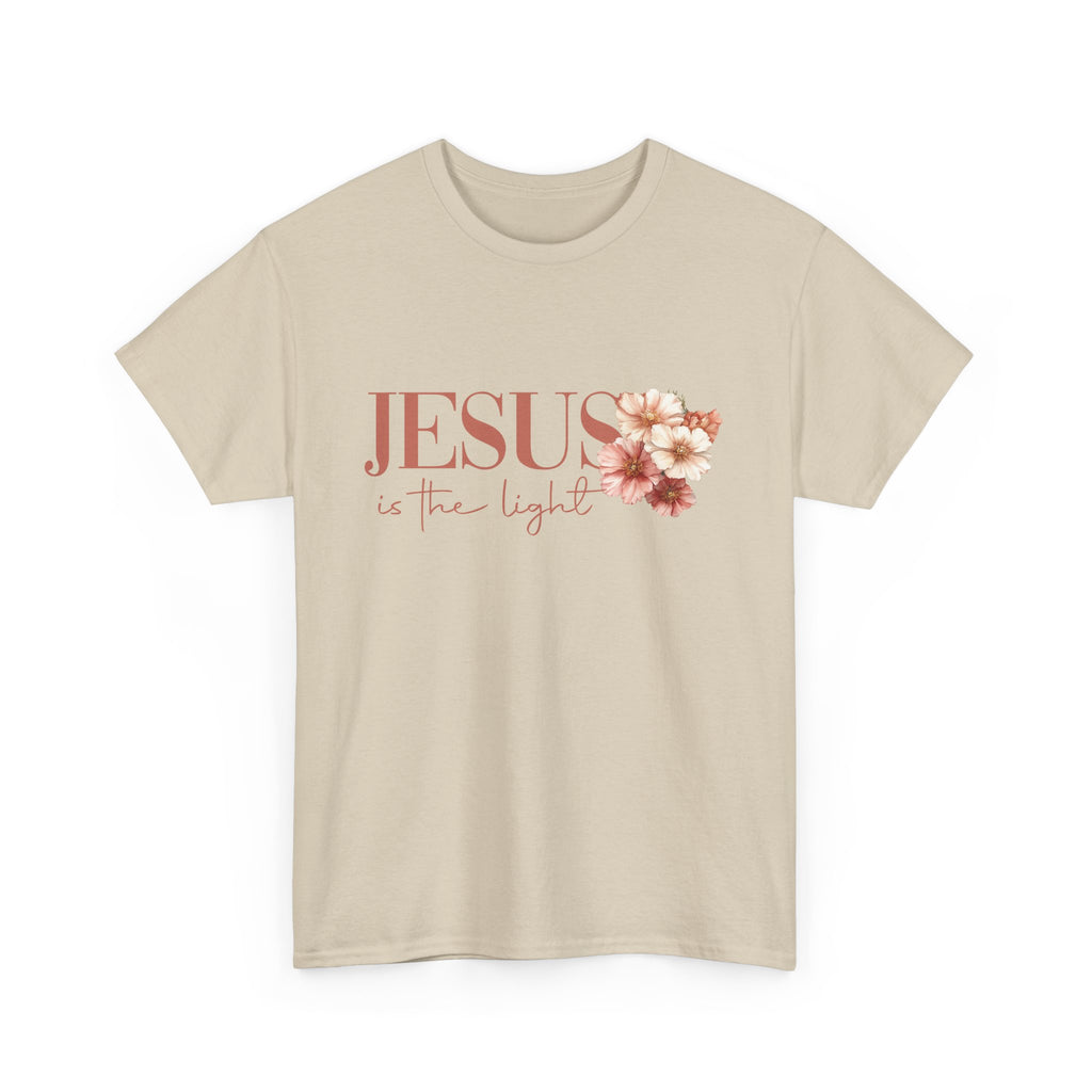Christian T-Shirt - "Jesus Is the Light" Floral Cross Tee