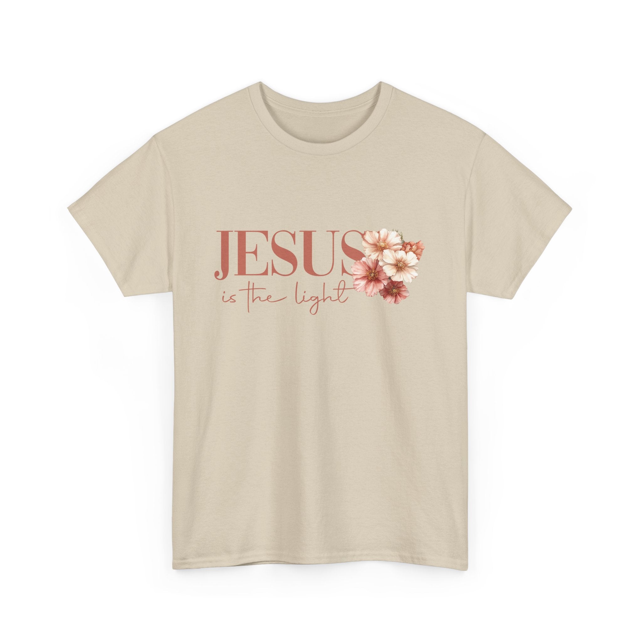Christian T-Shirt - "Jesus Is the Light" Floral Cross Tee