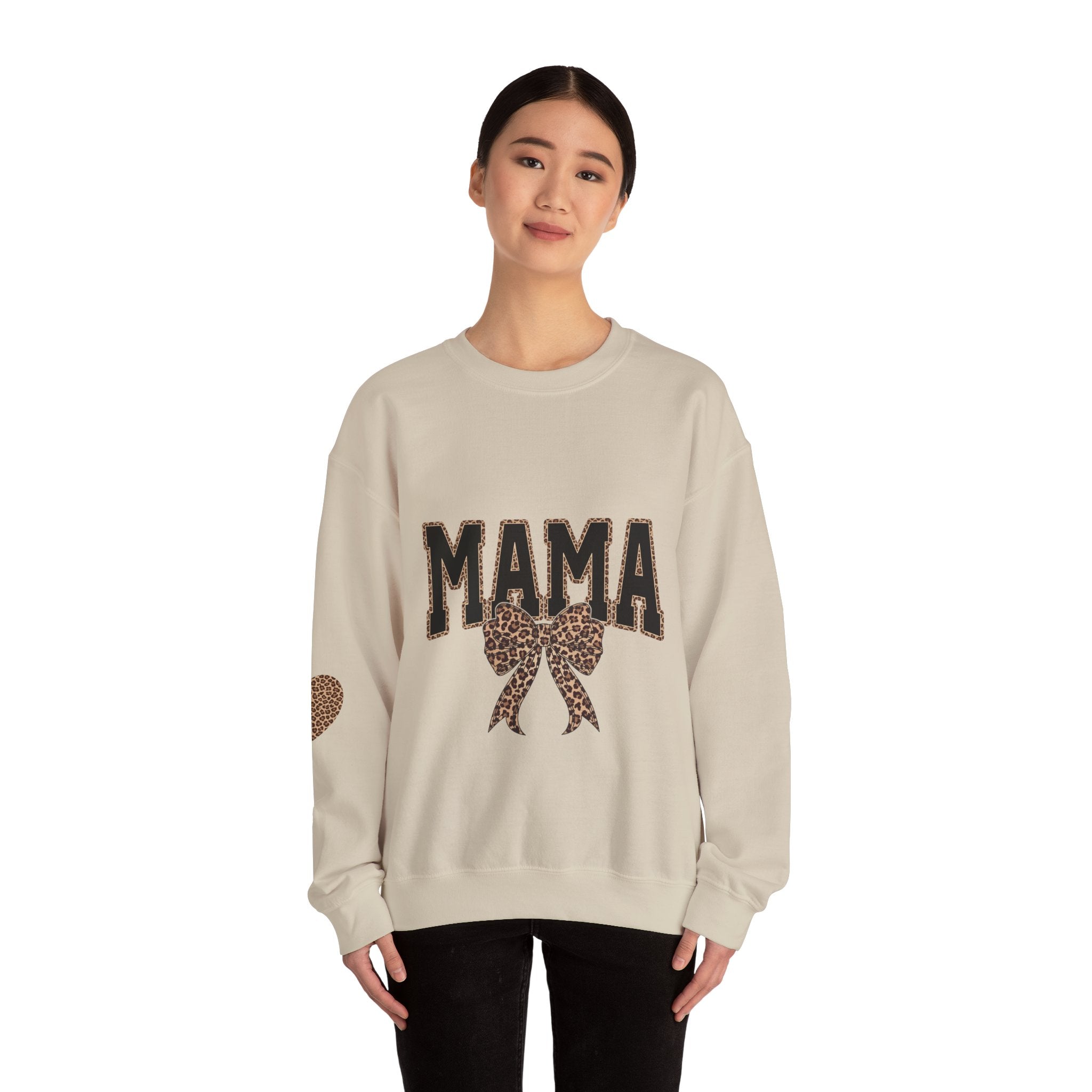 Mama Leopard Bow Crewneck Sweatshirt