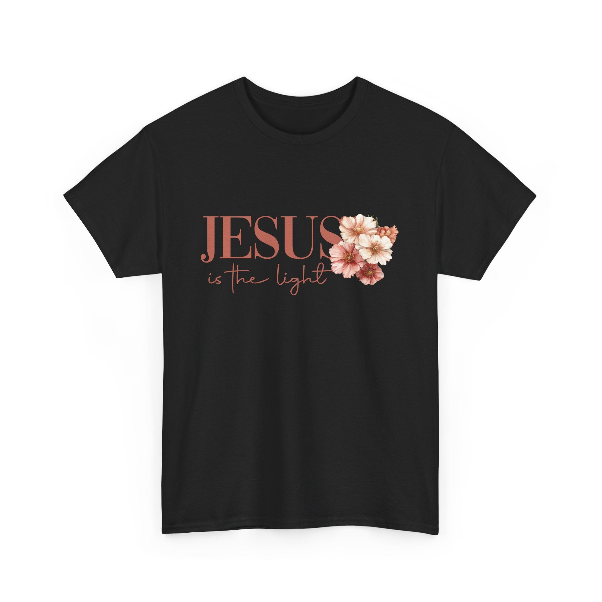 Christian T-Shirt - "Jesus Is the Light" Floral Cross Tee