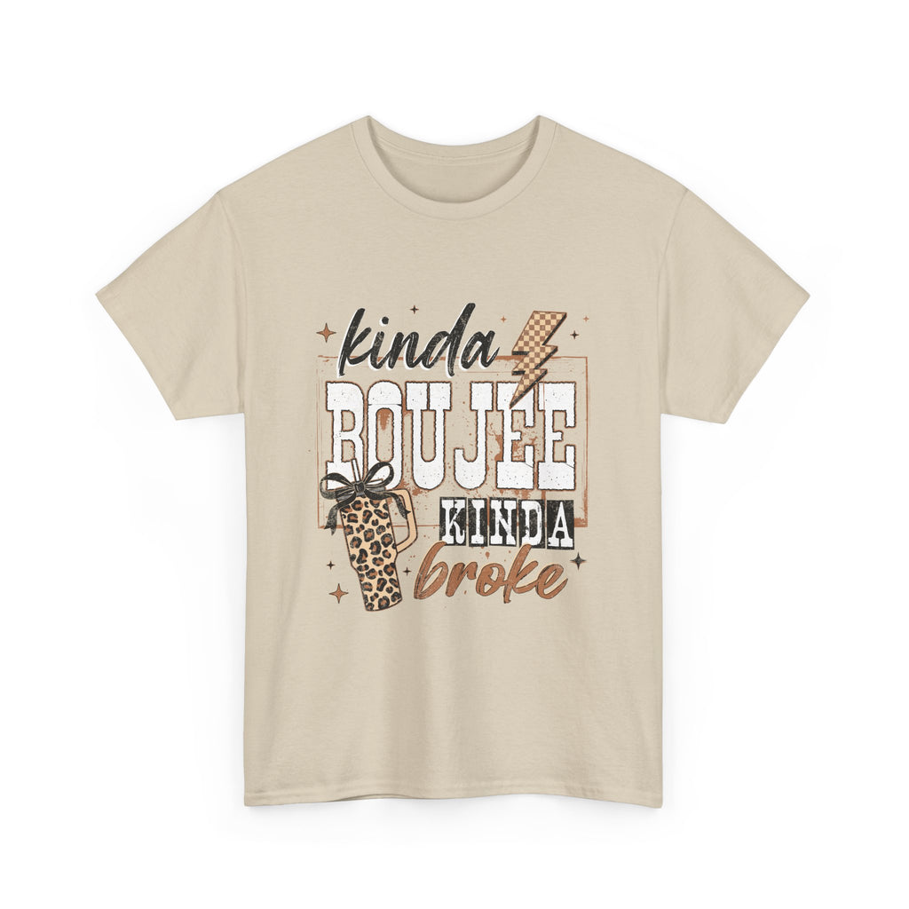 Kinda Boujee Kinda Broke T-Shirt — Funny Leopard Coffee Graphic Tee